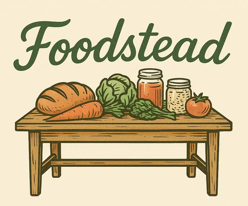a table filled with local foods representing Foodstead offering local products to purchase on the online platform.
