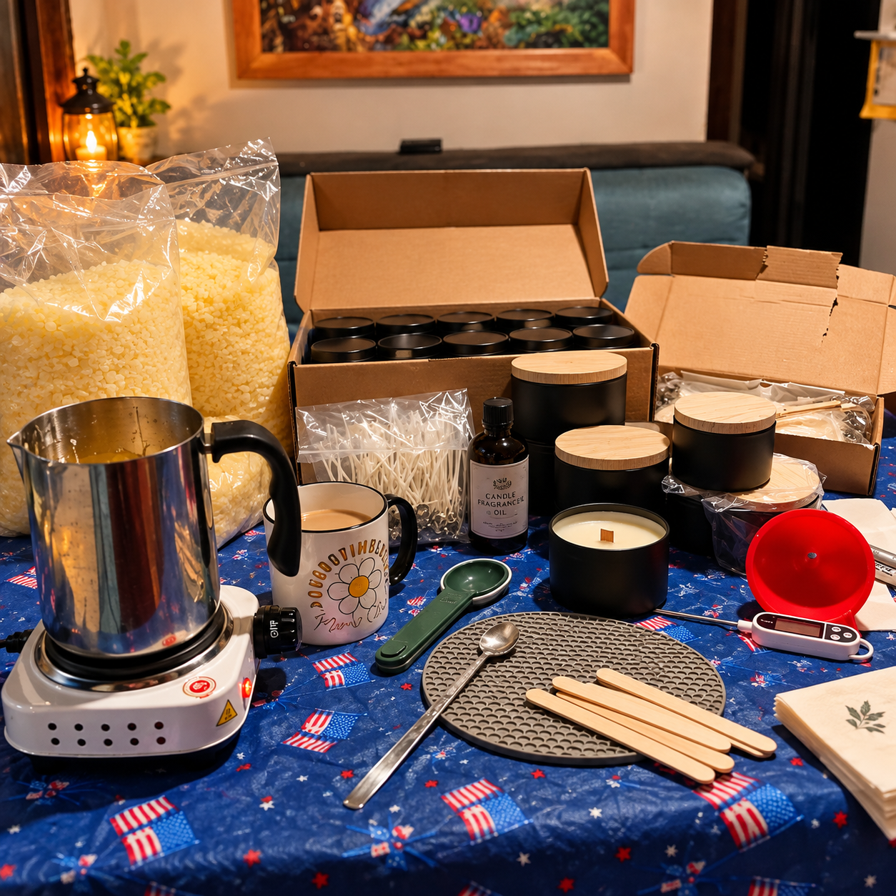 Making of handmade beeswax candles by a local candle maker
